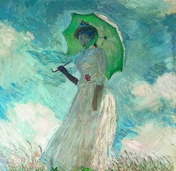 艺术品莫奈油画往左看的持伞妇女背景墙装饰画挂画宫廷金79112cm