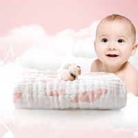 AUSTTBABY 婴儿浴巾 纯棉加厚6层纱布毛巾被子盖毯宝宝新生儿用品柔软吸水 粉色云朵 *2件