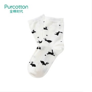 Purcotton 全棉时代 PUW203001 女士丽棉可爱提花中筒袜