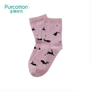 Purcotton 全棉时代 PUW203001 女士丽棉可爱提花中筒袜