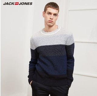 JackJones 杰克琼斯 218425504 男士圆领条纹针织衫毛衣