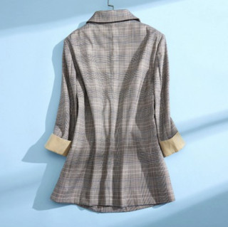 拉夏贝尔旗下女式西装外套早春韩版英伦风复古小西服开衫外套 XL 咖啡色