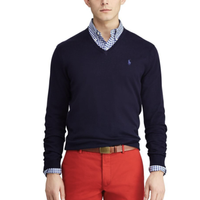 拉夫劳伦RALPH LAUREN 拉尔夫·劳伦 男士棉质V领长袖毛衣 Hunter Navy S
