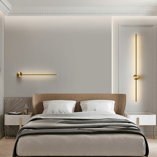 轻奢全铜壁灯客厅卧室床头灯设计师极简镜前灯酒店过道长条墙壁灯