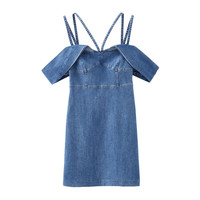 修身无袖吊带裙牛仔裙女士连衣裙 L 牛仔蓝