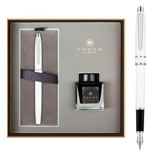 高仕（CROSS）钢笔墨水礼盒套装 STRATFORD/莎士比亚系列 金属笔杆 珍珠白白夹