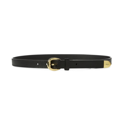 拉夫劳伦RALPH LAUREN 拉尔夫·劳伦 Ralph Lauren系列女士皮质搭扣腰带 黑金S