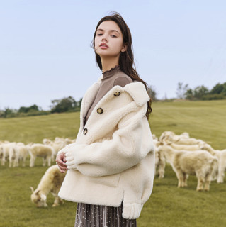 【冬新款】羊剪绒外套皮草流行皮毛一体羊羔毛风格大衣秋 L 米色