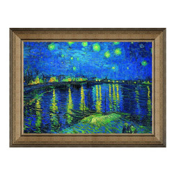 梵高油画《罗纳河的星夜》背景墙装饰画挂画 典雅栗（偏金色） 57*70cm