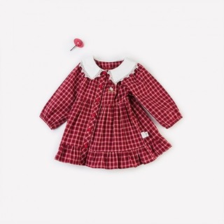 【娃娃领格纹】女童甜美连衣裙HelloKitty婴幼宝宝长袖裙装 100 红格子