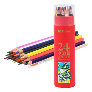 晨光(M&G)文具24色水溶性木质彩铅 儿童绘画六角杆彩色铅笔 学生填色笔套装(内赠画笔1支) 24色/筒AWP36810 *6件