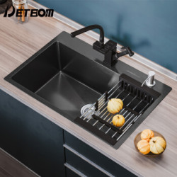 省60元 不锈钢水槽 德国detbom纳米水槽304 全铜主体抽拉喷枪龙头款 长68宽45 什么值得买