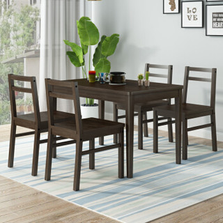 A家家具 餐桌 北欧实木脚餐厅饭桌 家用客厅朴素简约桌椅套装 深咖啡色 一桌四椅 C1209-120