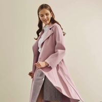 【78%羊毛】下摆蓬蓬收腰系带双面呢女式大衣 M 紫色 腰间洞口固定腰带