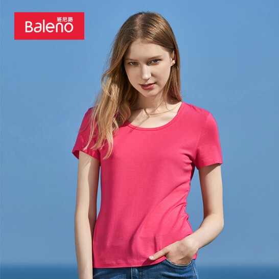 班尼路baleno短袖t恤女夏季t恤圆领纯色t恤女港味修身上衣情侣款女tg