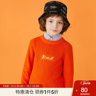 安奈儿童装男童冬季新款简约大气精致绣花中领毛衣 蜜橘色 170cm