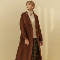 【纯羊毛】mecity纯羊毛新款时髦宽松双面呢女式大衣 M 红杉棕