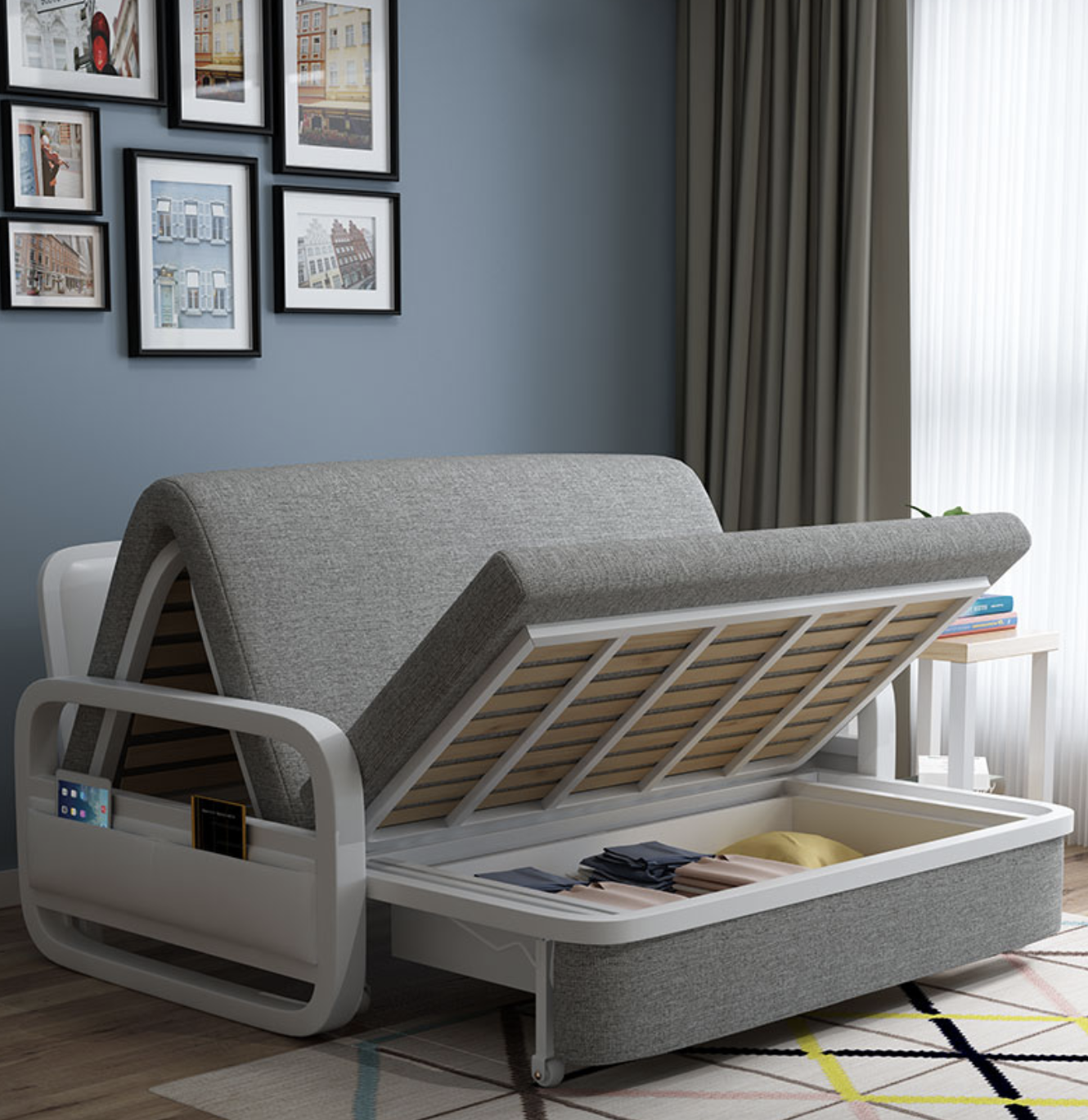 佳佰现代简约折叠收纳沙发床三人位158m