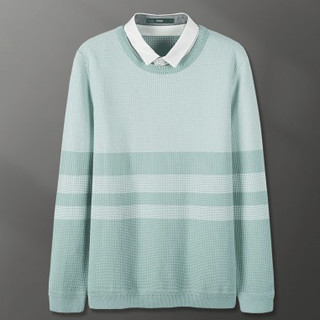 森马毛衣学生青少年潮流针织套头衫衬衫领撞色设计感假两件毛衫男 XL 绿白色调0241