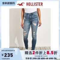 Hollister春季经典弹力高腰气质修身破洞牛仔裤 女 301458-1 *2件