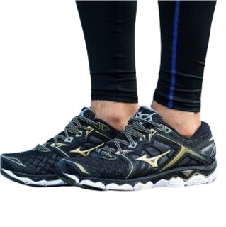 Mizuno 美津浓 WAVE SKY系列 男士跑鞋 J1GC170250 黑/金/白 39