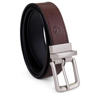 Timberland 添柏岚 男士双面真皮银色搭扣腰带BA5407 棕色/黑色