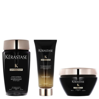 KÉRASTASE 卡诗 Chronologiste Revitalizing 黑钻鱼子酱精华 护发套装 3件套(活化护发洗发露250ml+活肤去角质护理200ml+精华香脂护理200ml)