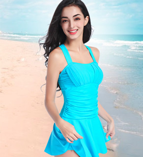 LI-NING 李宁 女士裙式连体泳衣 LSLN482 蓝色 M