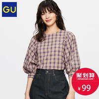 GU极优女装格纹宽松袖衬衫(7分袖)(一款两穿)时尚甜美上衣328260