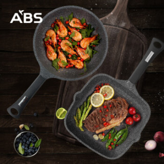 Abs 爱彼此家居烹饪锅具 Abs爱彼此麦饭石牛排煎锅条纹煎牛排专用锅电磁炉迷你家用平底锅煎锅不粘锅黑灰色24cm牛排煎锅 报价价格评测怎么样 什么值得买