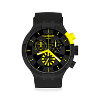 SWATCH 斯沃琪 SWATCH BIG BOLD系列 SB02B403 中性石英手表 47mm 黑盘 黑色硅胶表带 圆形