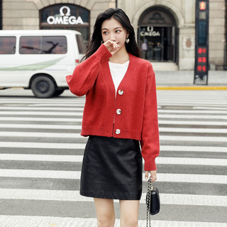 纯色温柔风针织开衫时尚女装新款韩版长袖休闲V领单排扣小外套