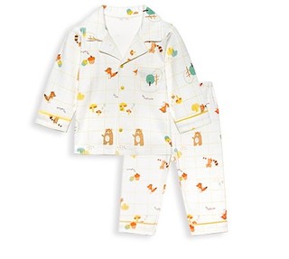 丽婴房 儿童纯棉保暖家居服套装 白底印黄 80cm