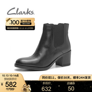 Clarks其乐秋冬新款英伦复古粗高跟短靴踝靴女Mascarpone Bay 黑色261352504 36(UK3.5)
