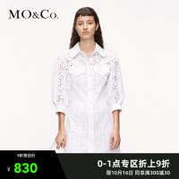 MOCO2020夏季新品翻领面布绣花收腰连衣裙MBO2DRS004 摩安珂 *3件