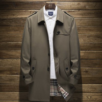【立体裁剪】纯色翻领外套男商务通勤休闲时尚男士风衣中长款 48 卡其色