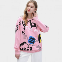 Jeep/吉普春新款大字母休闲潮流时尚上衣女套头女式卫衣 XL 粉红色