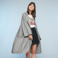 春秋款中长款风衣女chic西装领复古格子过膝外套潮 XL 木薯米色