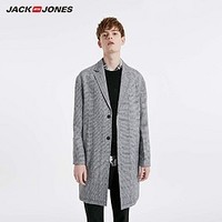 JACK JONES 杰克琼斯 219121546 男士千鸟格纹中长款大衣