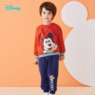 迪士尼(Disney)童装 男女童套装抓绒卫衣保暖休闲裤2件套2020年秋季新品儿童外出服 米奇橙红1131 3岁/身高100cm
