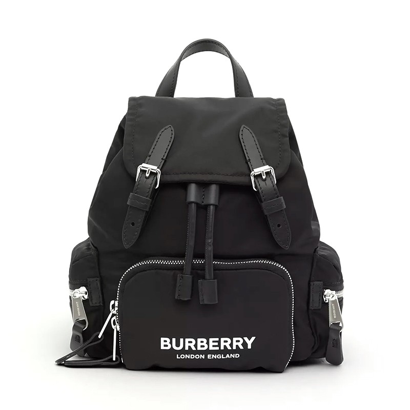 BURBERRY 博柏利 ECONYL®女士拼接印花抽绳双肩包8021258 黑色小号