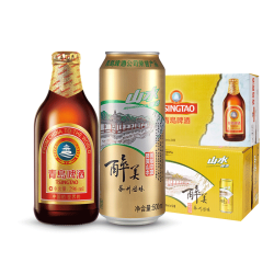 青岛山水啤酒500ml*12听+青岛啤酒 金质小瓶棕金296ml*24瓶