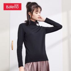 班尼路 Baleno T恤女装领口字母休闲长袖T恤 00A纯黑