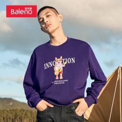 班尼路(Baleno)卫衣印花圆领卫衣男宽松情侣款套头衫