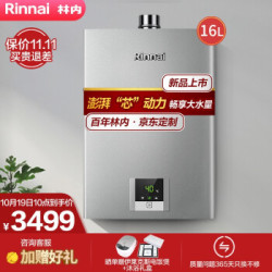 林内(Rinnai)16升燃气热水器 澎湃大水量 百年定制 芯动力系列RUS-16QD31(JSQ31-D31)京品家电