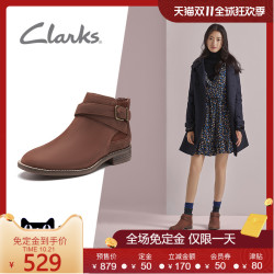 clarks其乐女鞋圆头低跟搭扣踝靴子女舒适休闲短靴