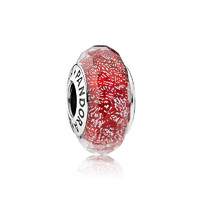 Pandora潘多拉 红色闪烁琉璃925银切割面串饰791654饰品DIY串珠