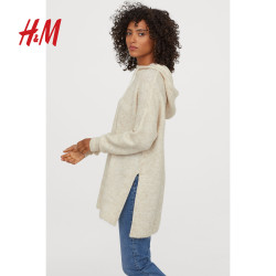 H&M FALL FASHION女装针织衫女长款套衫宽松连帽上衣女 0779889