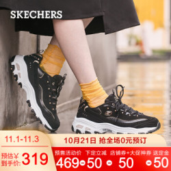Skechers斯凯奇女鞋厚底增高D'lites休闲鞋 蛇纹熊猫鞋 复古铆钉老爹鞋11979 黑色/金色/BKGD 37