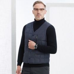 雅鹿中老年男式羽绒服百搭马甲背心V领秋冬季轻薄保暖爸爸装新款D 深藏青 XL